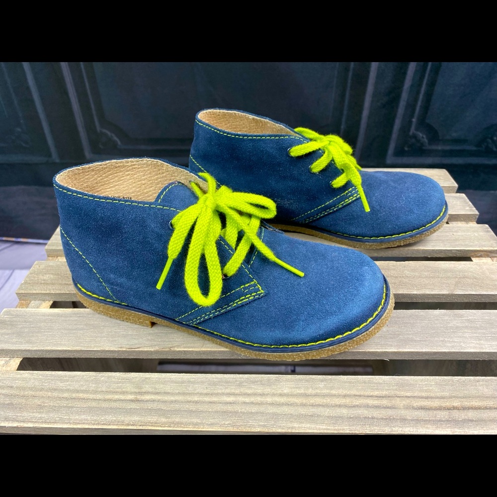 NWOB FootMates Denim Suede & Lime Mojave Leather Chukka Boot - Little Kid 13.5